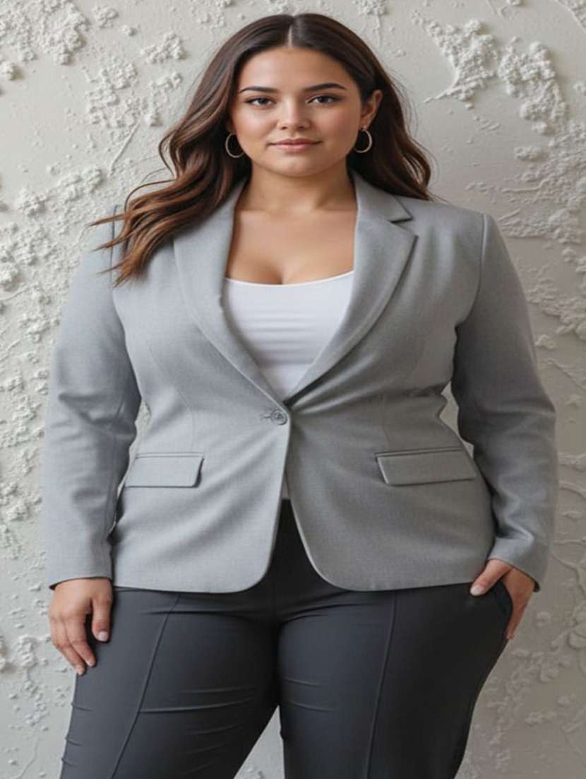 women solid long sleeve single breasted blazer