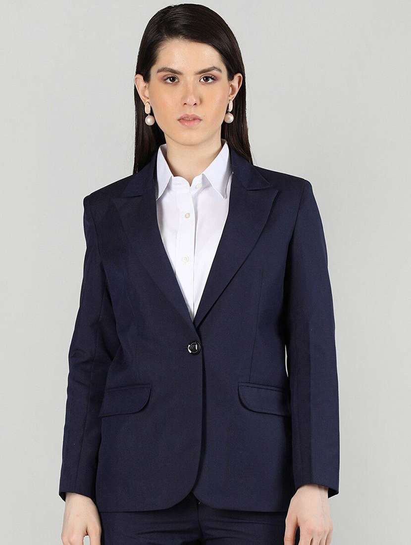 women solid long sleeve single breasted blazer