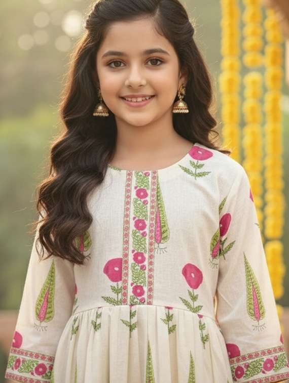 women printed three quarter sleeve flared kurta - 22353390 -  Standard Image - 4