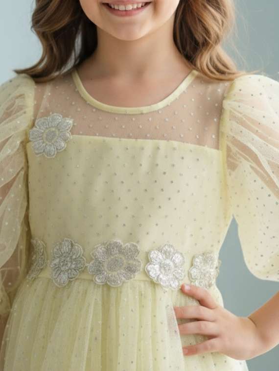 girls self designed puff sleeve fit & flare dress - 22353411 -  Standard Image - 4