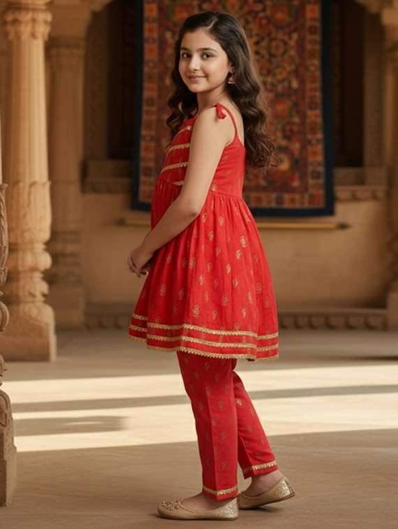 girls printed sleeveless kurta and pant set - 22353413 -  Standard Image - 1
