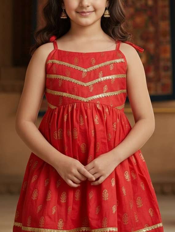 girls printed sleeveless kurta and pant set - 22353413 -  Standard Image - 4
