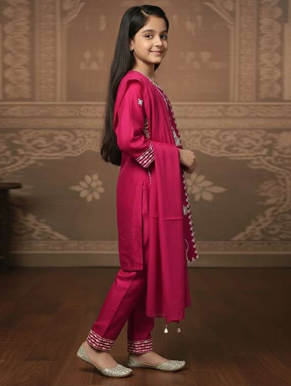 Girls Embroidered Kurta And Pant Set With Dupatta - 22353416 -  Standard Image - 1