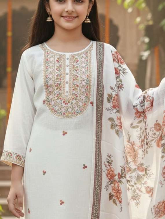 girls embroidered kurta and palazzo set with dupatta - 22353423 -  Standard Image - 4