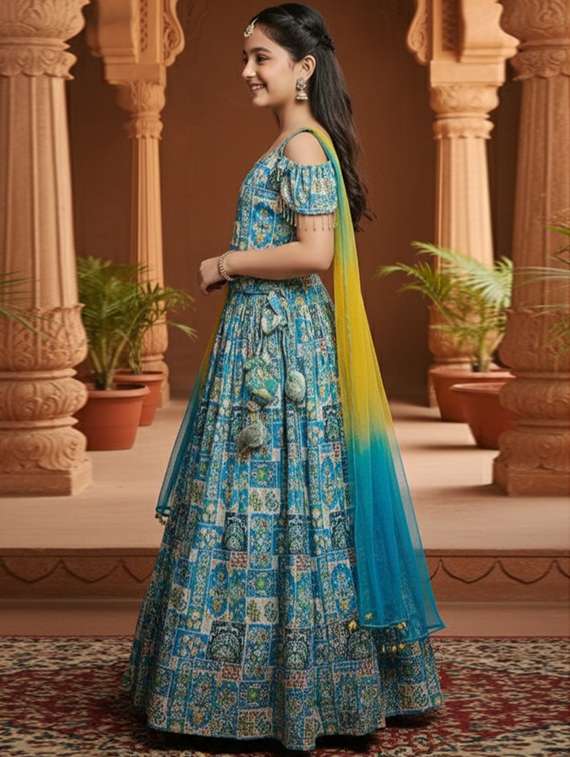 girls printed lehenga and choli set with dupatta - 22353427 -  Standard Image - 1