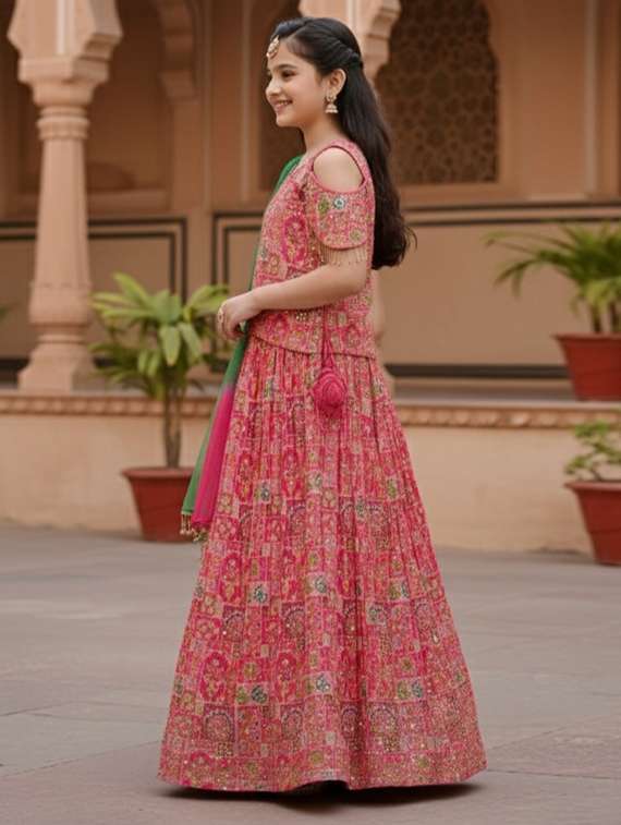 girls printed lehenga and choli set with dupatta - 22353428 -  Standard Image - 1