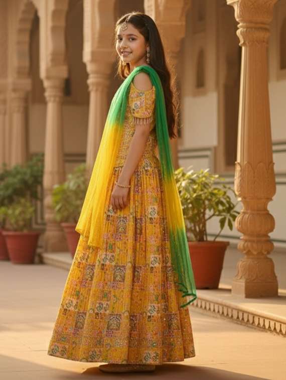 girls printed lehenga and choli set with dupatta - 22353429 -  Standard Image - 1