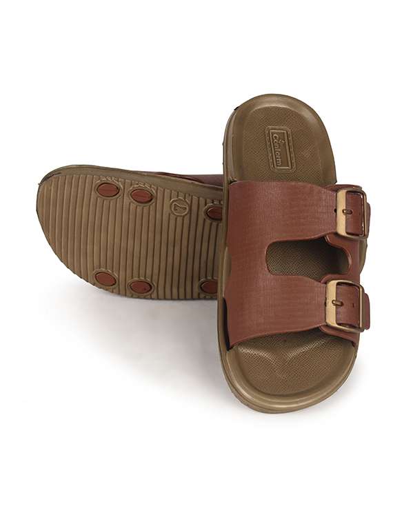 men brown slip on sandal - 22353435 -  Standard Image - 1