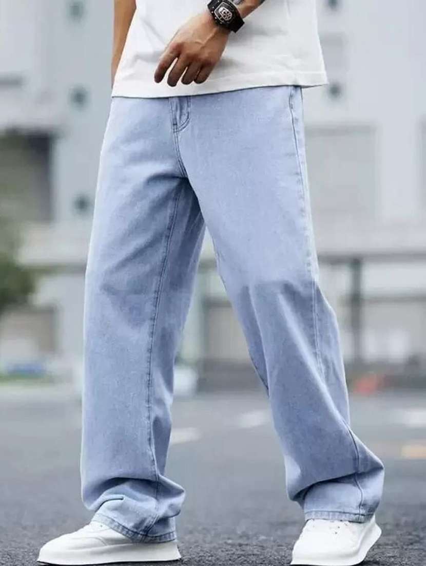 men plain mid rise full length jeans