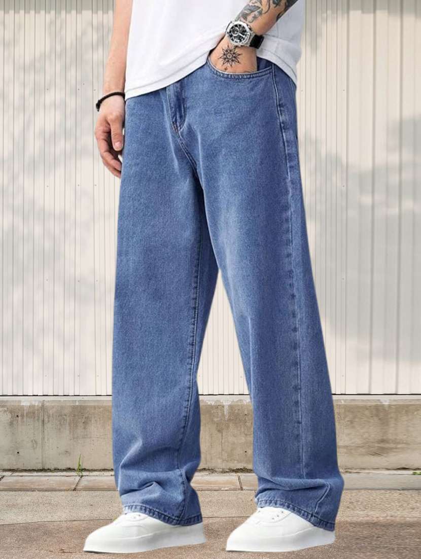 men plain mid rise full length jeans