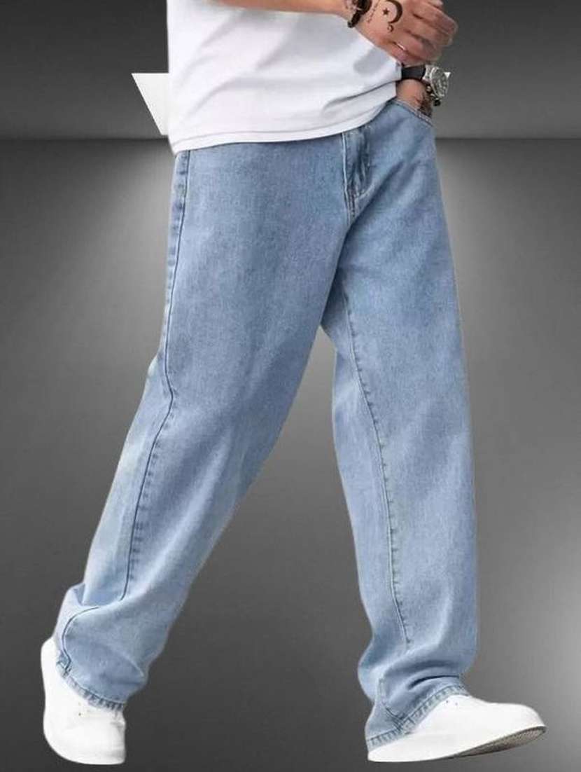 men plain mid rise full length jeans