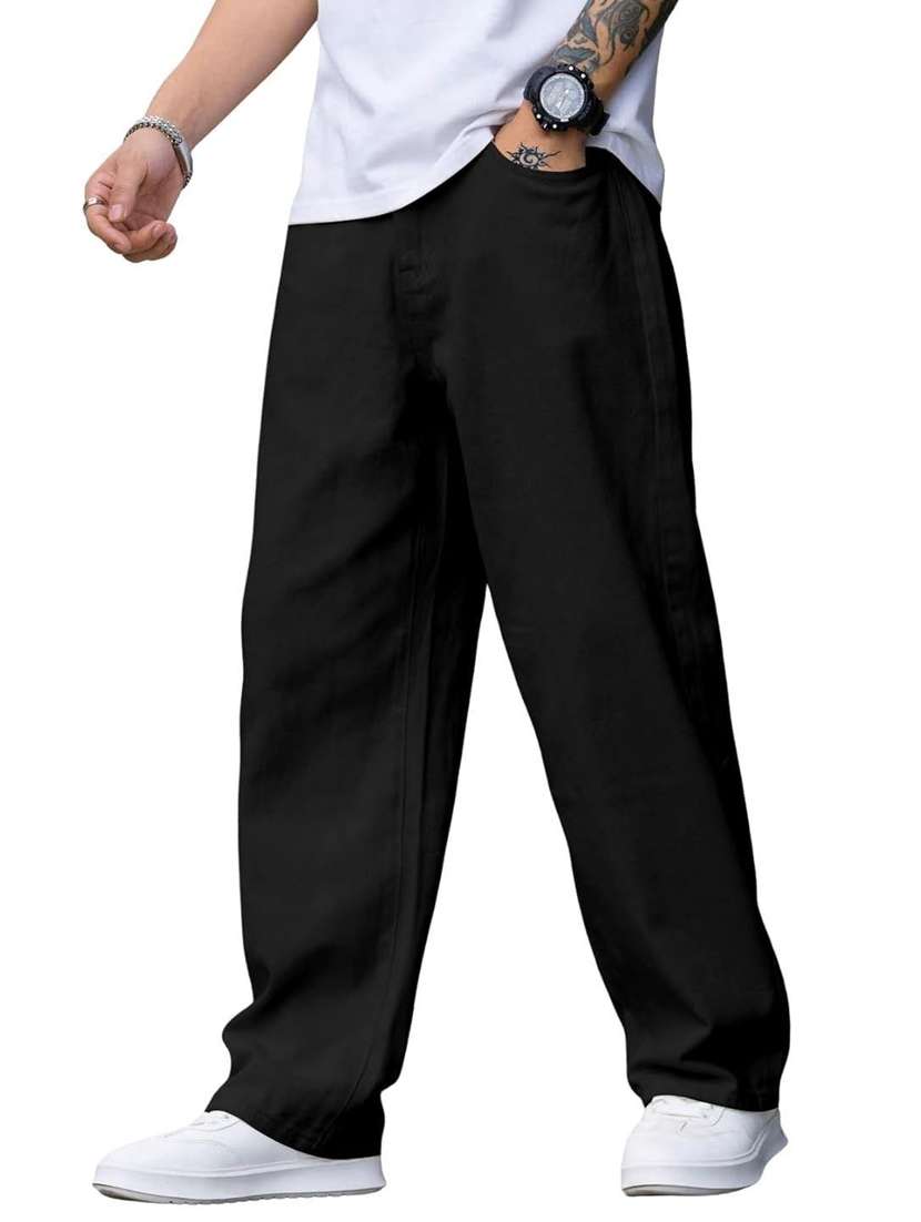 men plain mid rise full length jeans