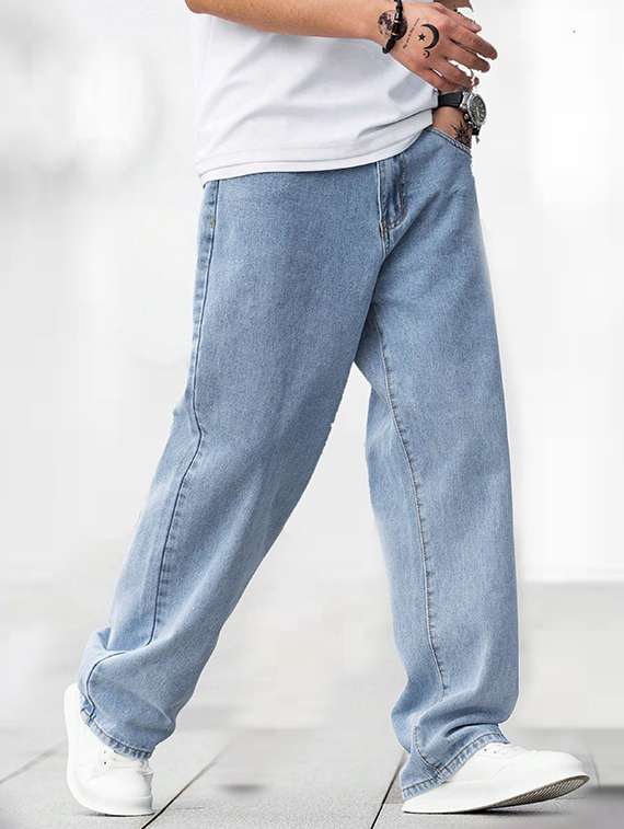men plain mid rise full length jeans