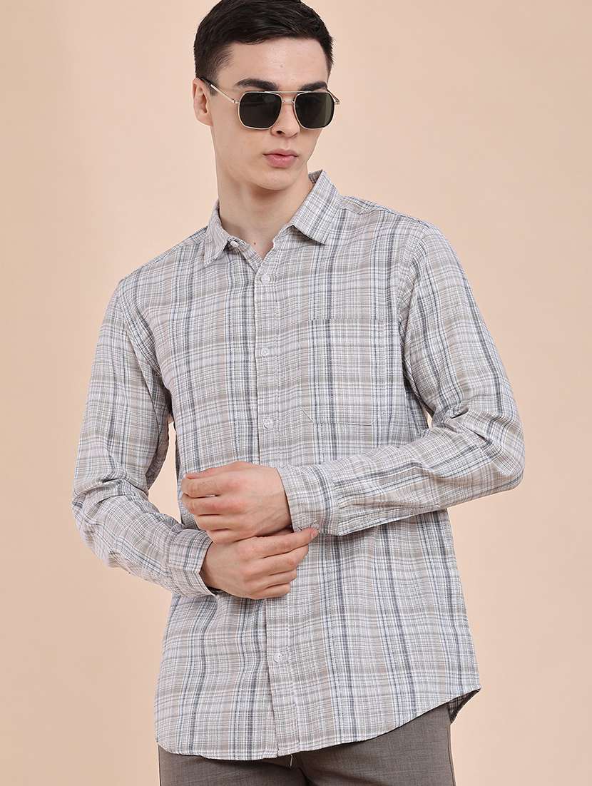 men checkered long sleeve regular fit casual shirt
