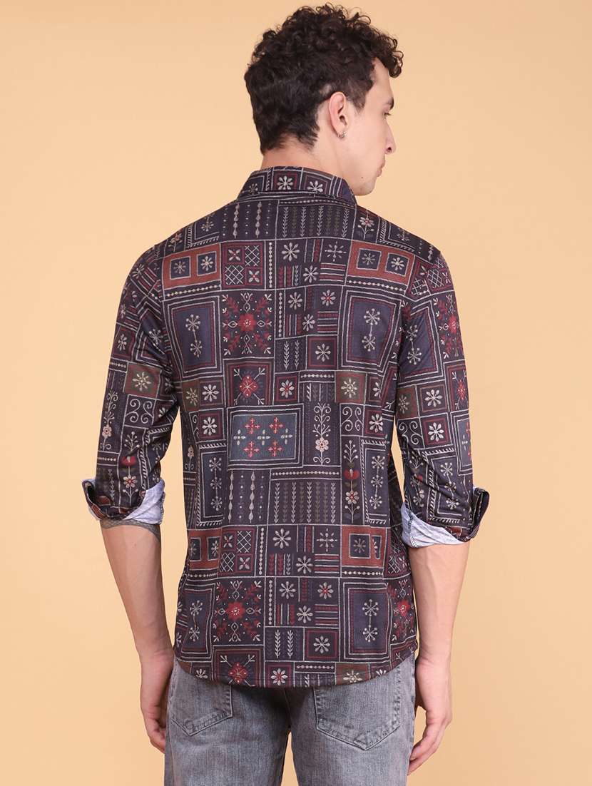 men printed long sleeve regular fit casual shirt - 22353796 -  Standard Image - 4