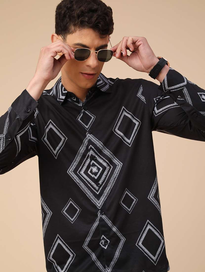 men printed long sleeve regular fit casual shirt