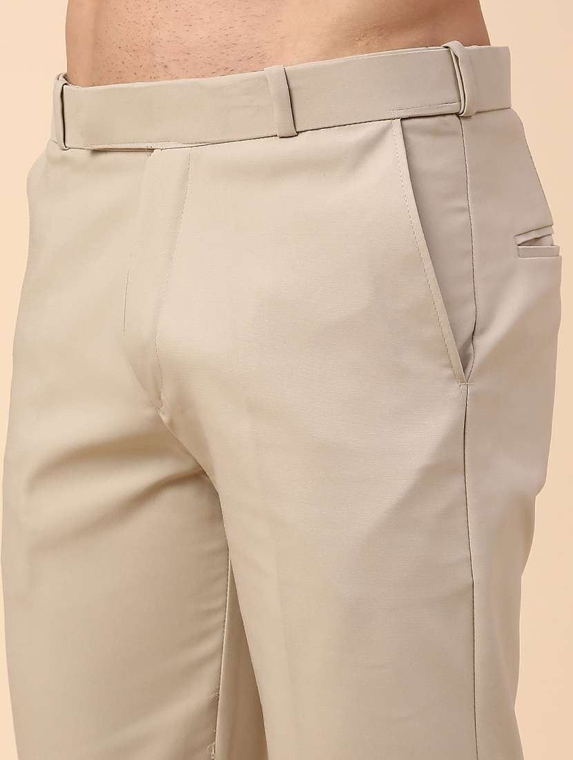 men beige cotton flat front trousers formal trouser - 22353875 -  Standard Image - 1