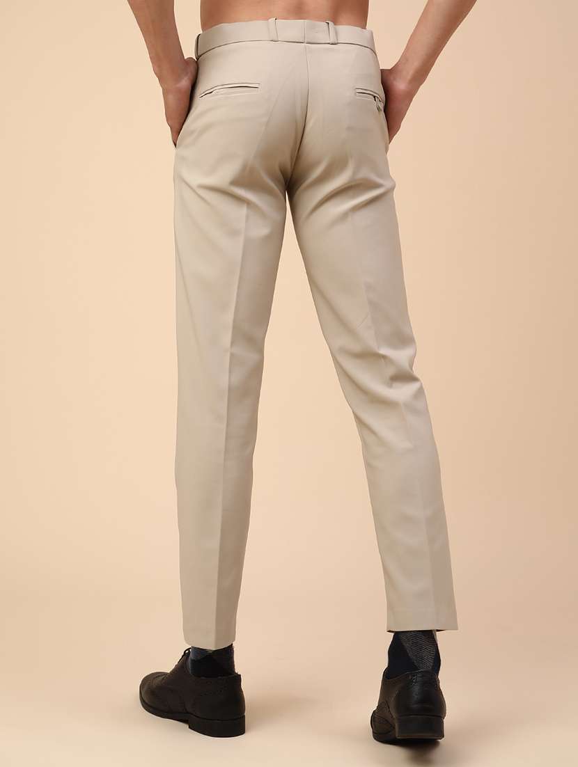 men beige cotton flat front trousers formal trouser - 22353875 -  Standard Image - 4