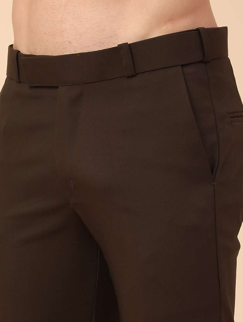 men brown cotton flat front trousers formal trouser - 22353876 -  Standard Image - 1