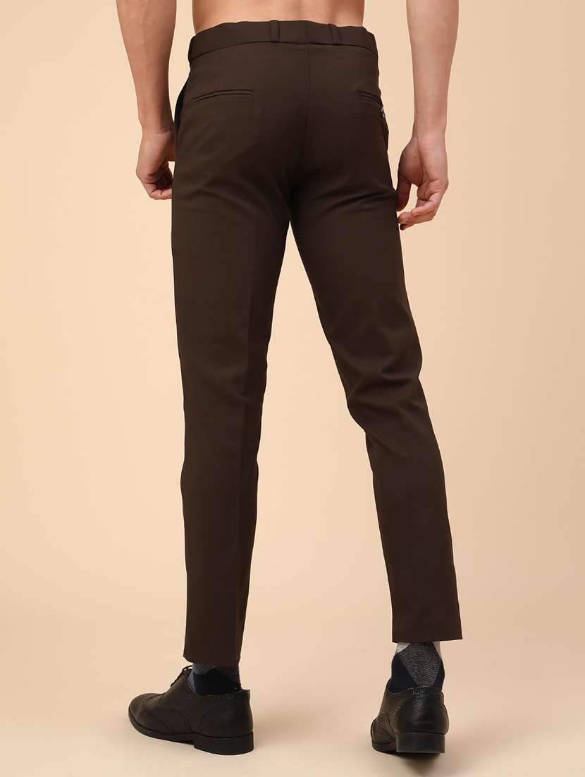 men brown cotton flat front trousers formal trouser - 22353876 -  Standard Image - 4