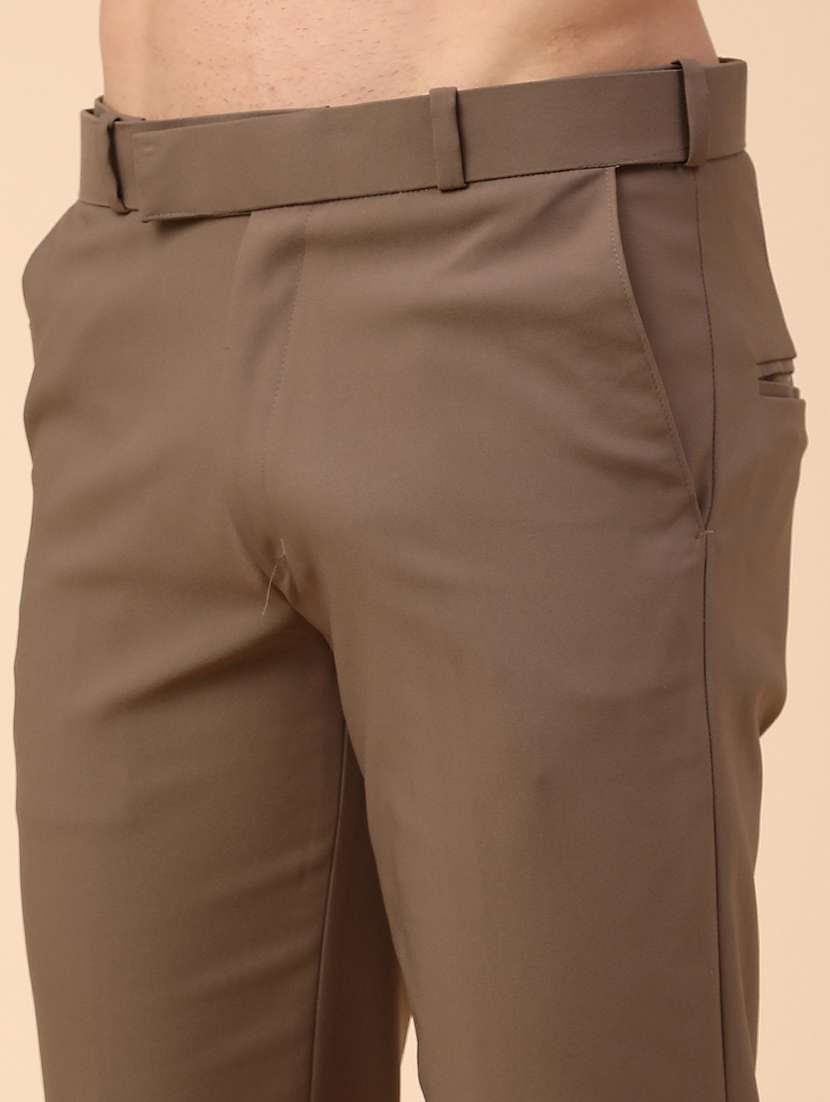 brown cotton flat front trousers formal - 22353879 -  Standard Image - 1