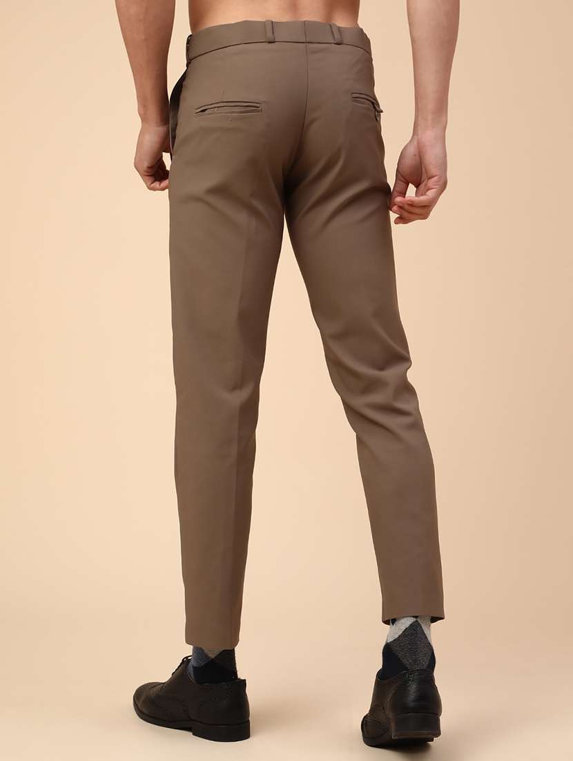 brown cotton flat front trousers formal - 22353879 -  Standard Image - 4