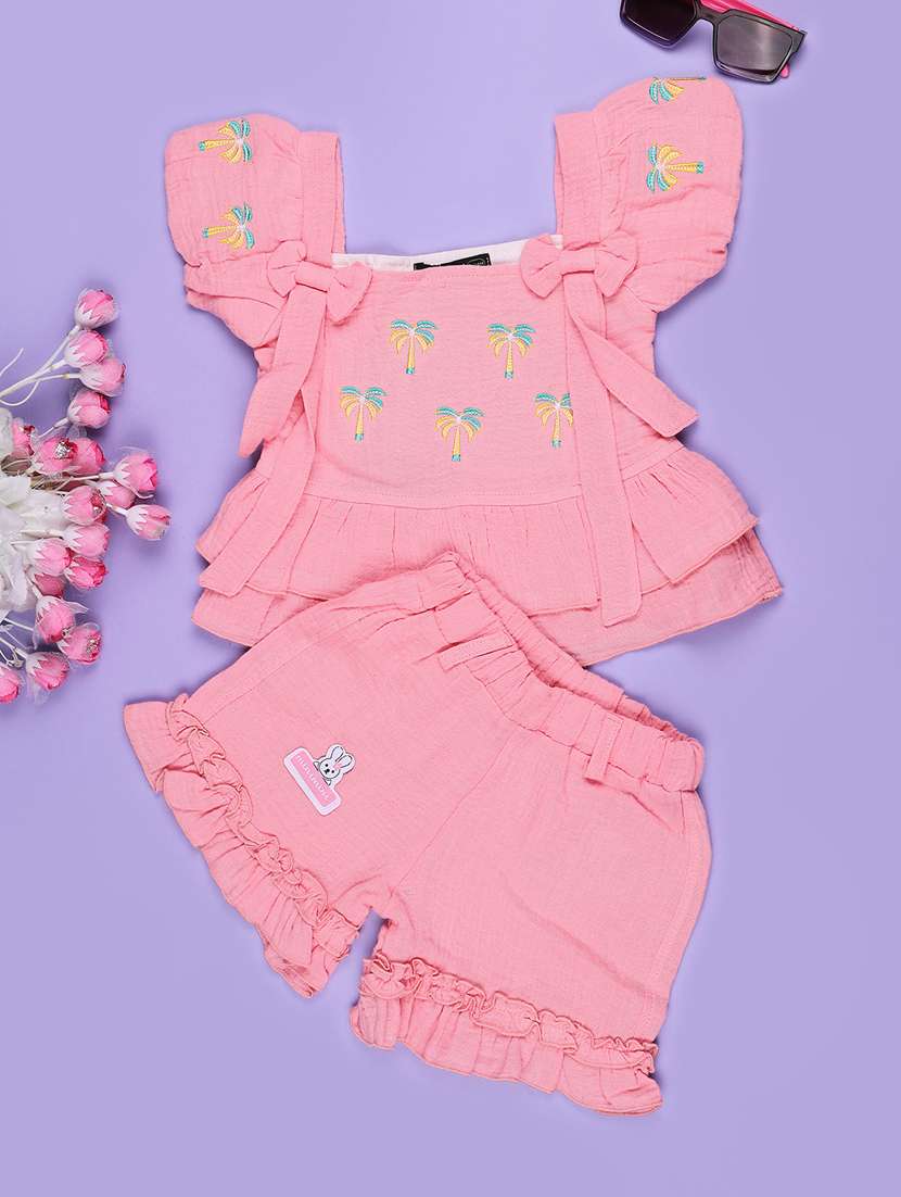 Girls Embroidered Ruffle Sleeves Top And Shorts Set - 22353942 -  Standard Image - 1