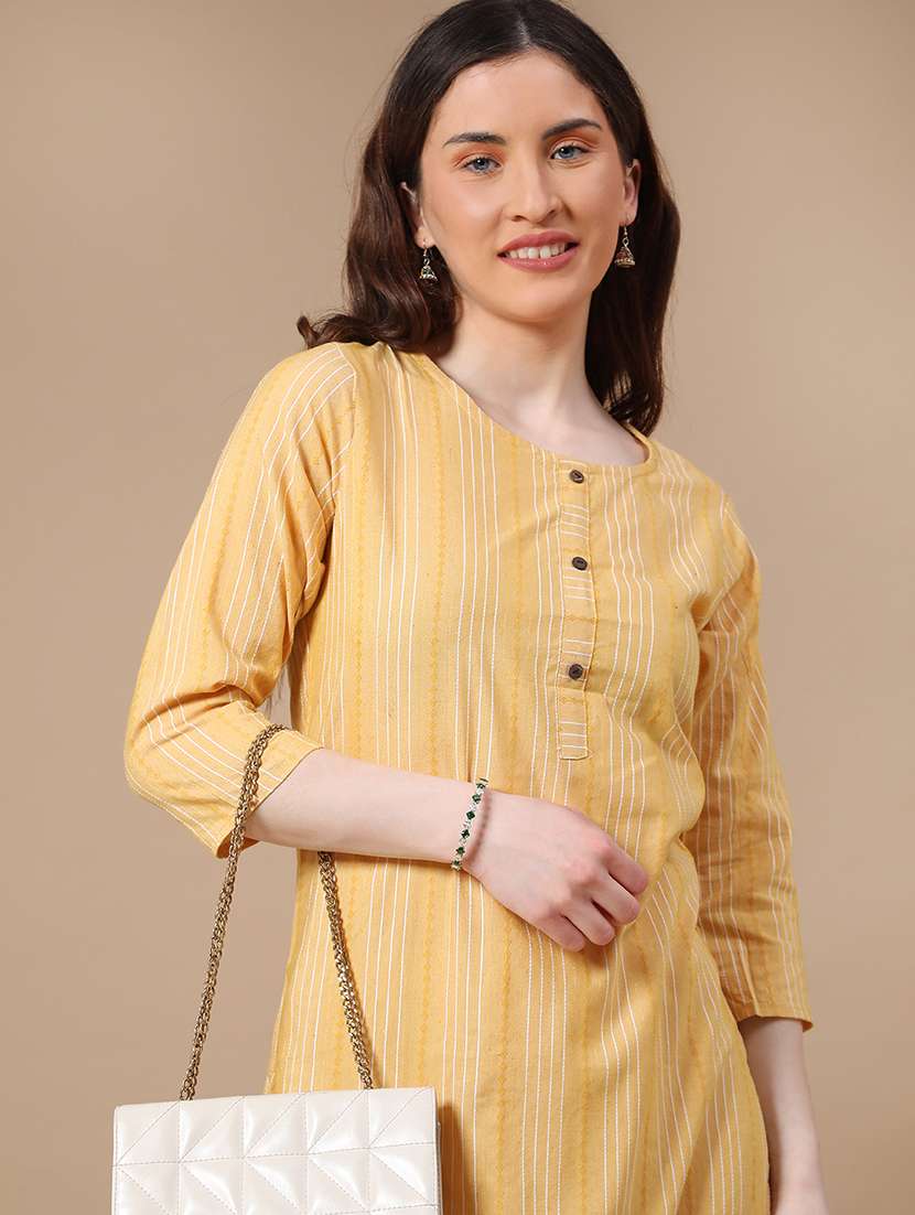 women yellow cotton straight kurta - 22353998 -  Standard Image - 1