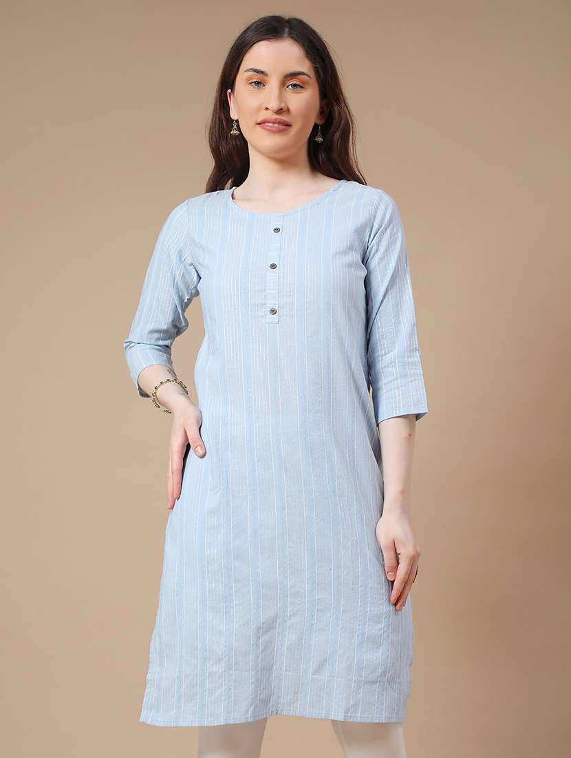 women light blue cotton straight kurta