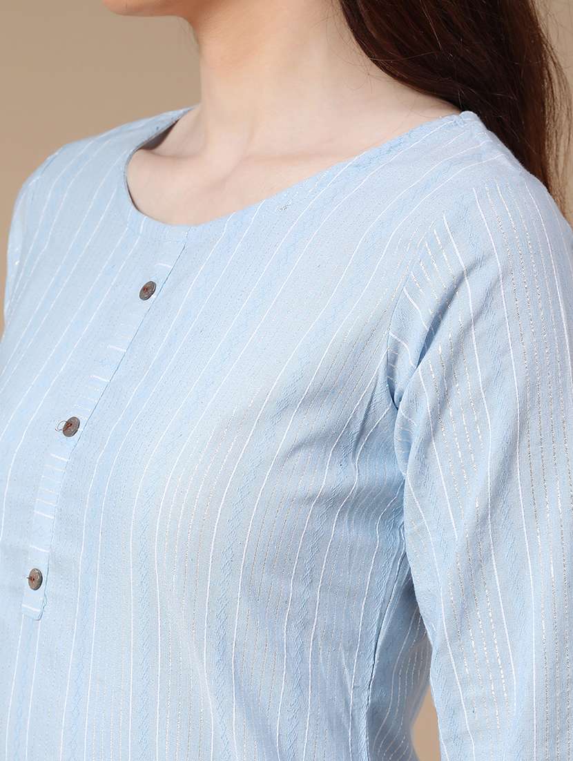 women light blue cotton straight kurta - 22353999 -  Standard Image - 4