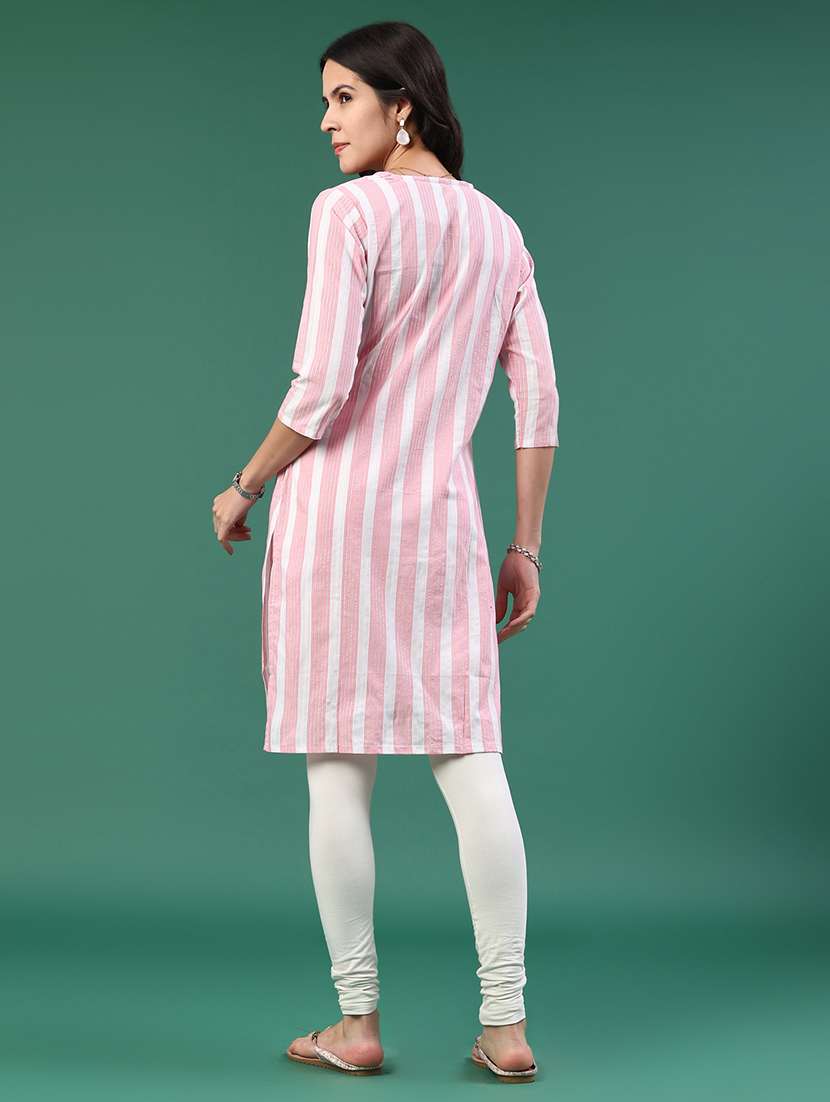 women pink cotton straight kurta - 22354000 -  Standard Image - 4