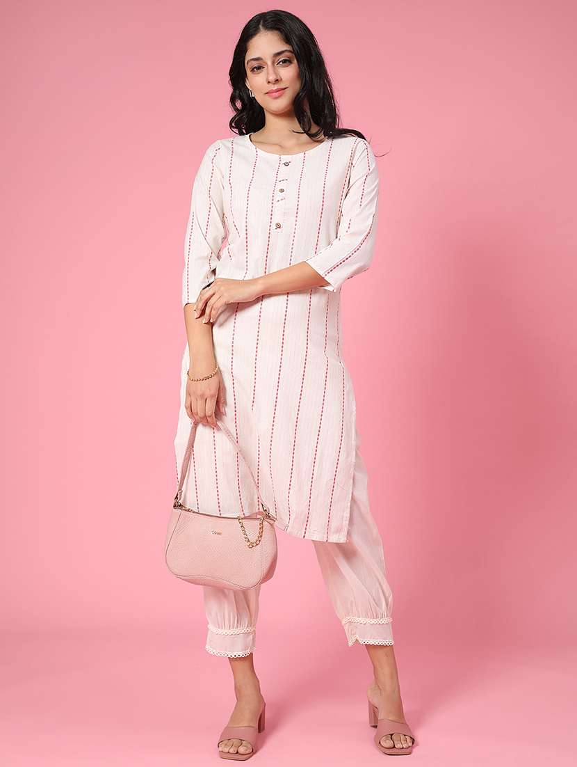 Women White Cotton Straight Kurta - 22354003 -  Standard Image - 4