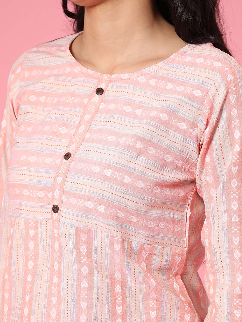 women peach cotton straight kurta - 22354004 -  Standard Image - 1