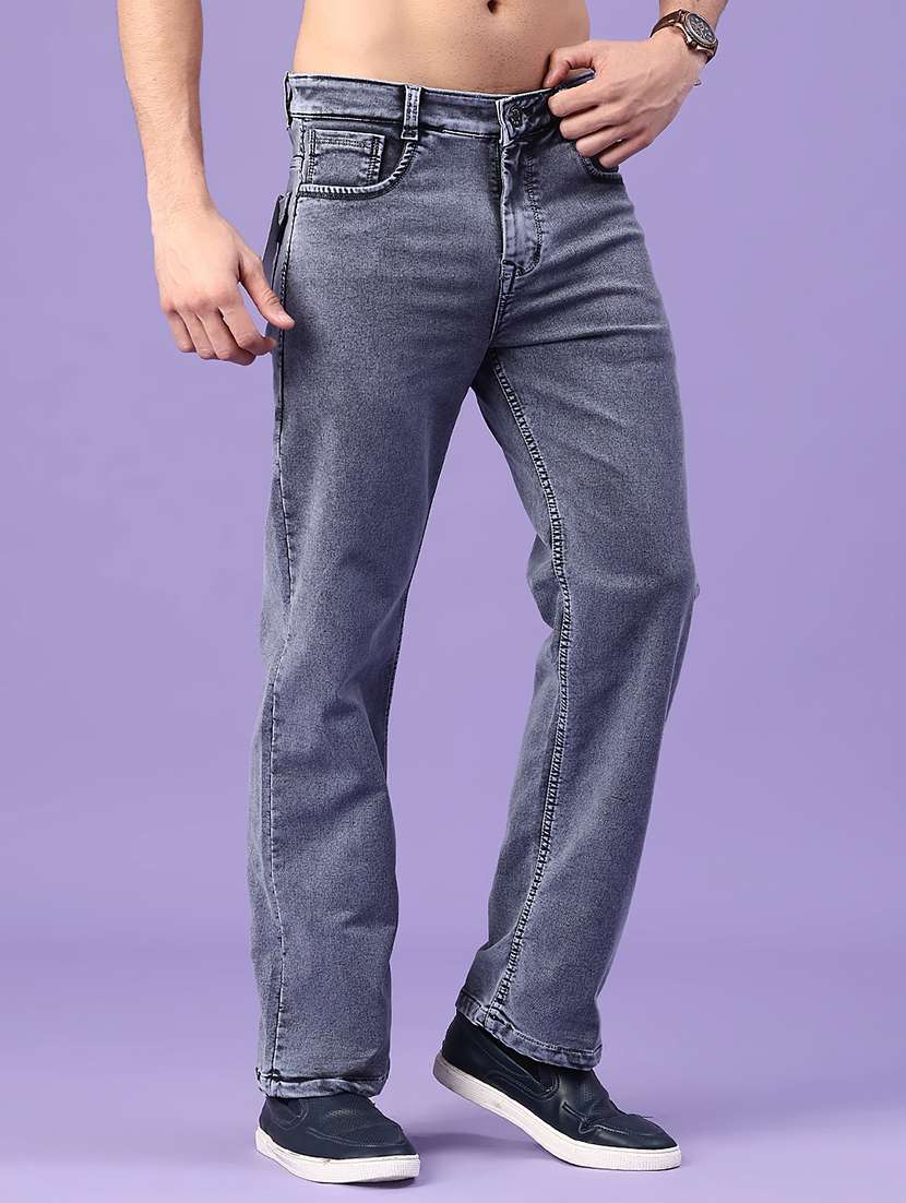 men plain mid rise full length straight jeans
