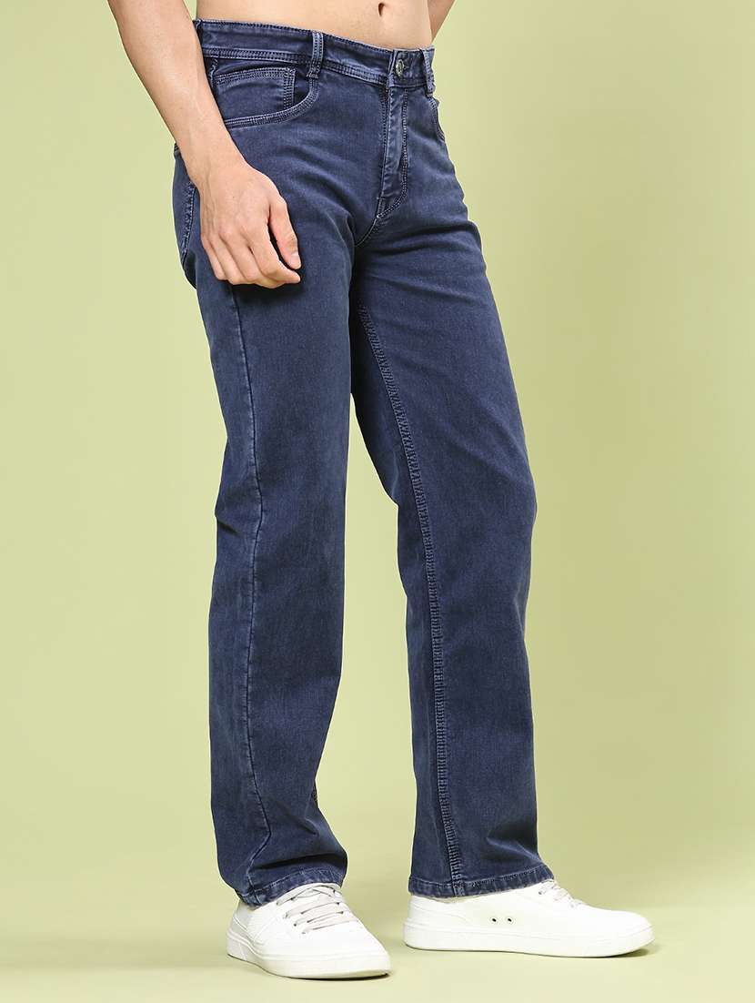 men plain mid rise full length straight jeans