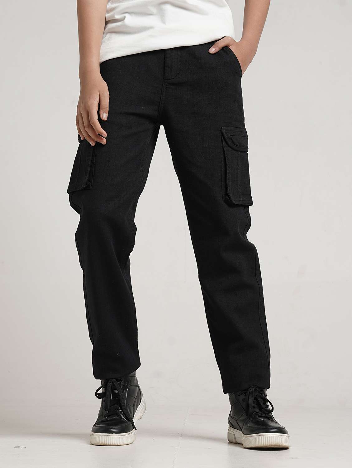 boys solid mid rise relaxed fit cargo - 22354290 -  Standard Image - 1