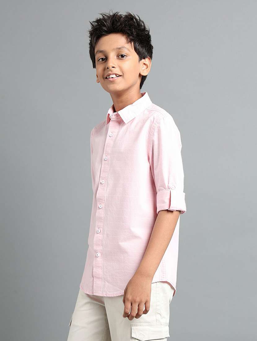 boys solid collared roll up sleeve shirt - 22354302 -  Standard Image - 1