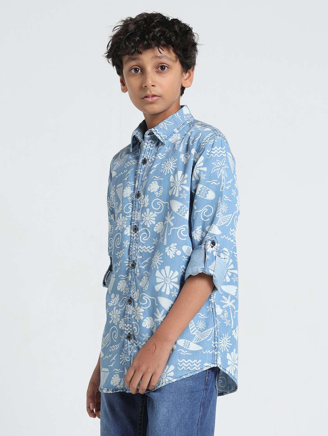 boys printed collared roll up sleeve shirt - 22354308 -  Standard Image - 1
