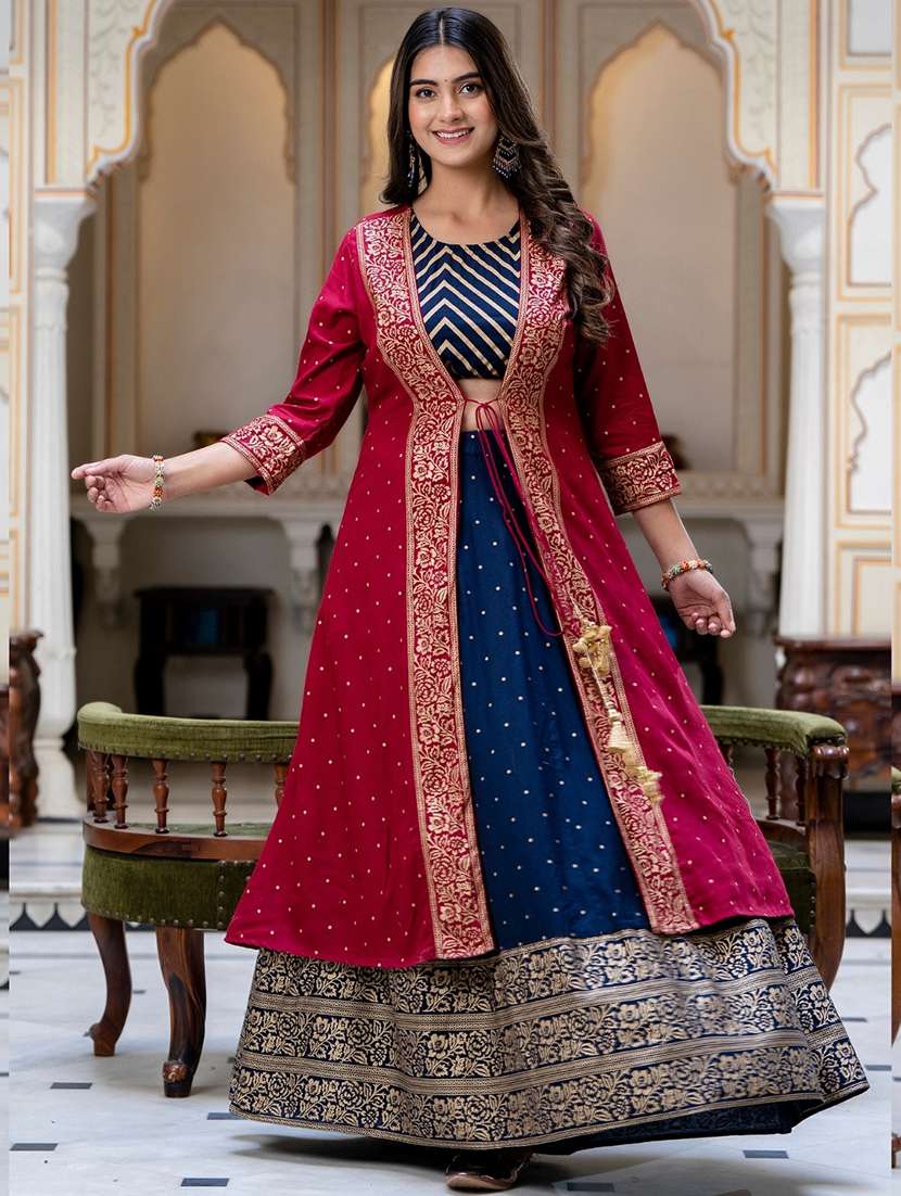 women printed skirt top with shrug set  - 22354520 -  Standard Image - 1