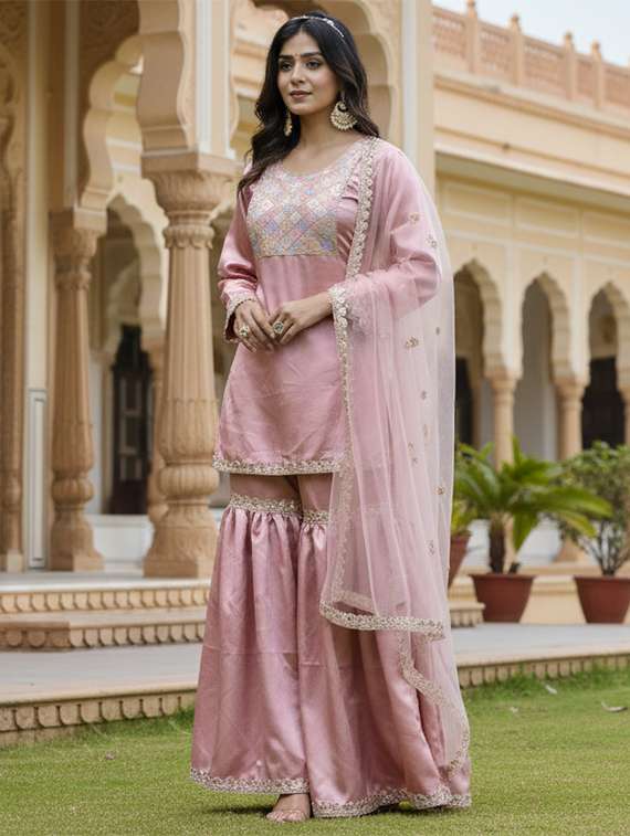 Women Solid With Work Kurta Sharara With Dupatta Set - 22354522 -  Standard Image - 1