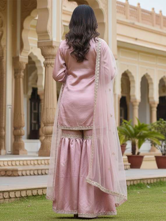 Women Solid With Work Kurta Sharara With Dupatta Set - 22354522 -  Standard Image - 4