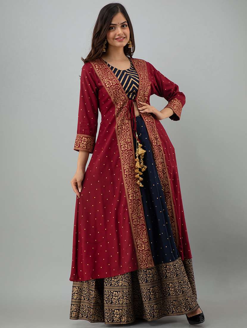 women printed skirt top with shrug set  - 22354523 -  Standard Image - 1