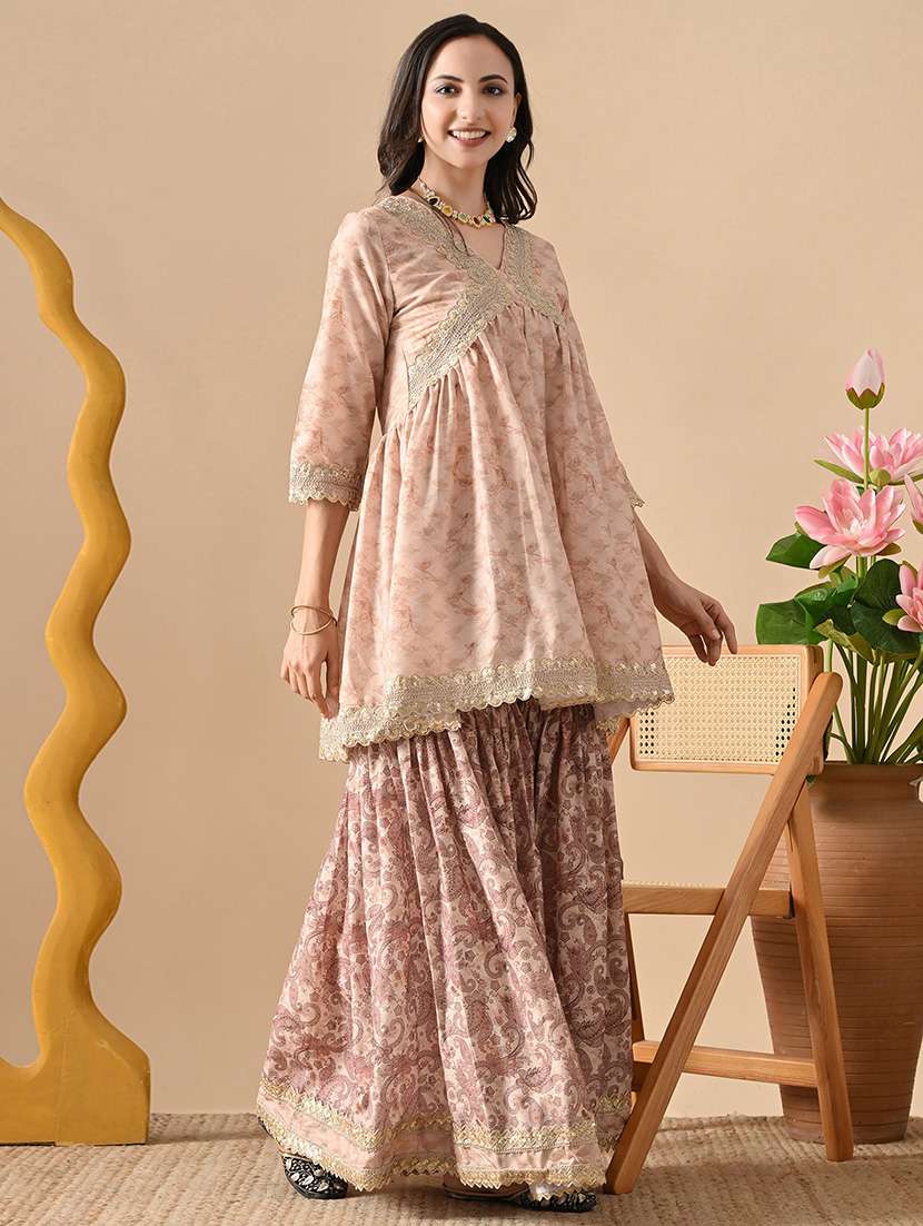 women three quarter sleeve kurta sharara with dupatta set - 22354524 -  Standard Image - 1