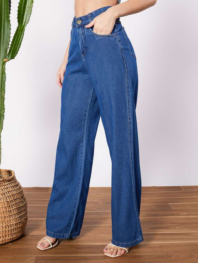 women solid high rise wide leg jeans - 22354525 -  Standard Image - 1