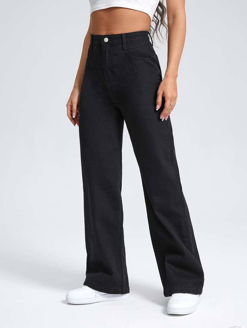women solid high rise wide leg jeans - 22354526 -  Standard Image - 1