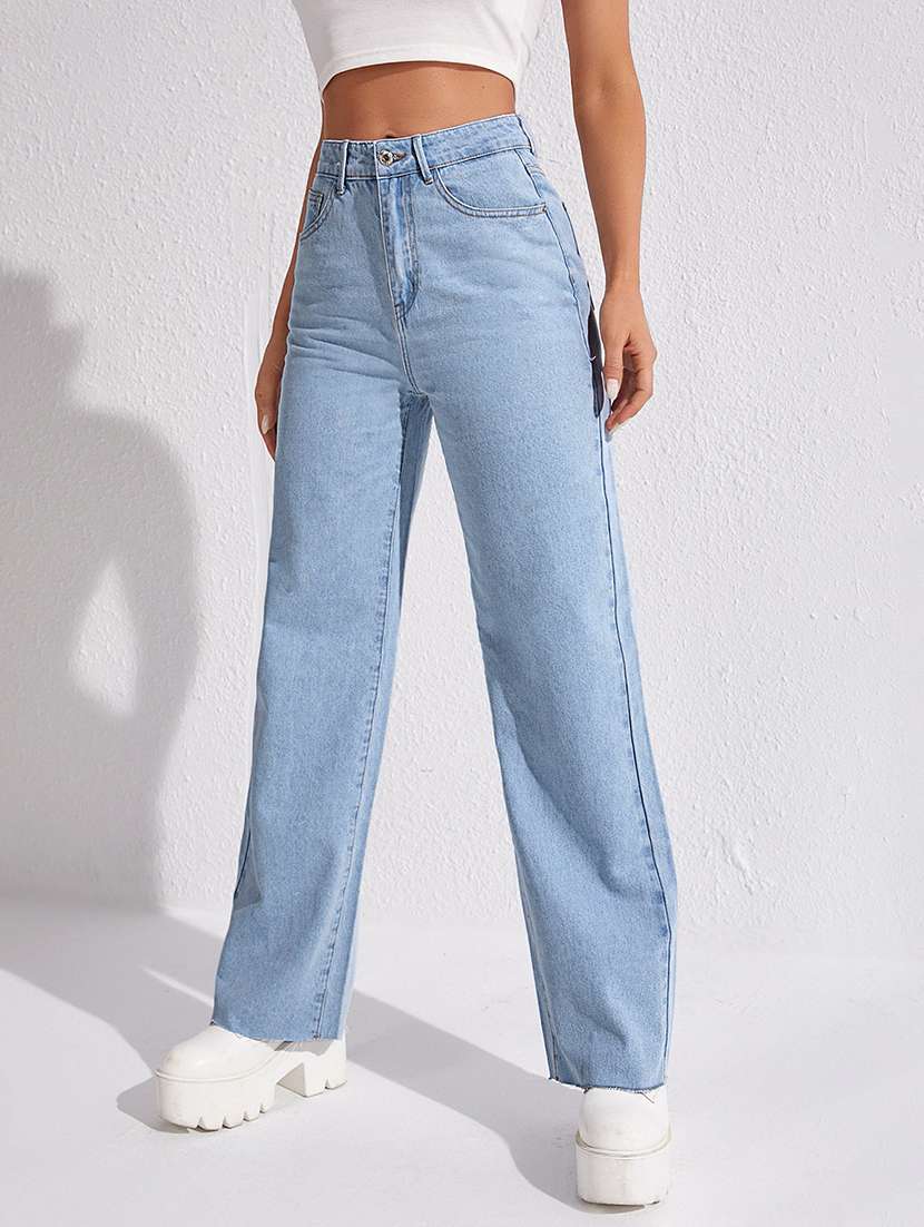 women solid high rise straight jeans - 22354527 -  Standard Image - 1