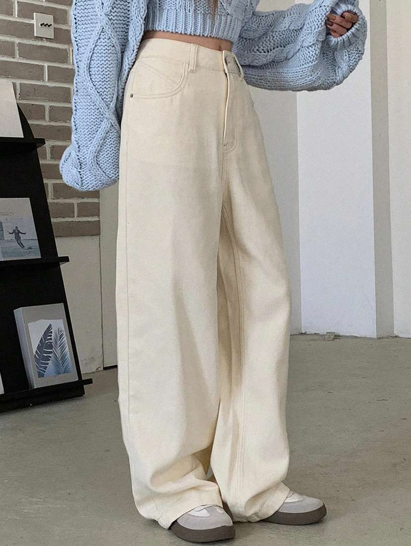 women solid high rise baggy jeans - 22354528 -  Standard Image - 1