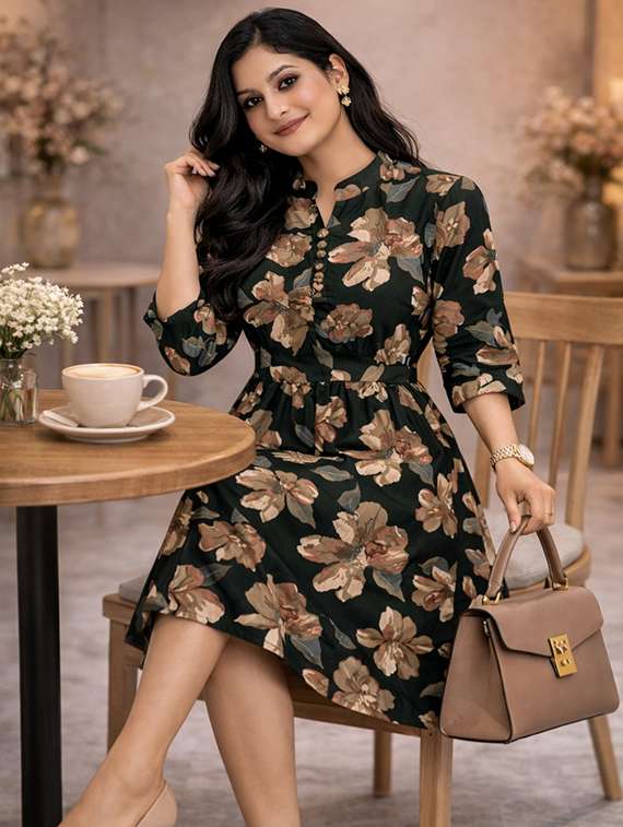 women floral print fit and flared dress - 22354544 -  Standard Image - 1