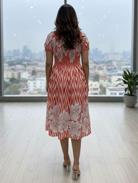 women printed short sleeve a-line dress - 22354546 -  Standard Image - 1