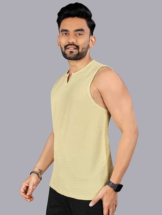 Men Textured Sleeveless T-shirt - 22354566 -  Standard Image - 1